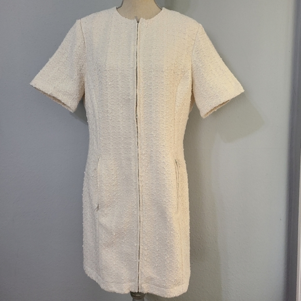Boucle Dress Front Zipper‎ Ivory Size Large